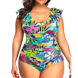 Daci Ruffled Plus‎ Size One Piece Swimsuits for Women Tummy Control